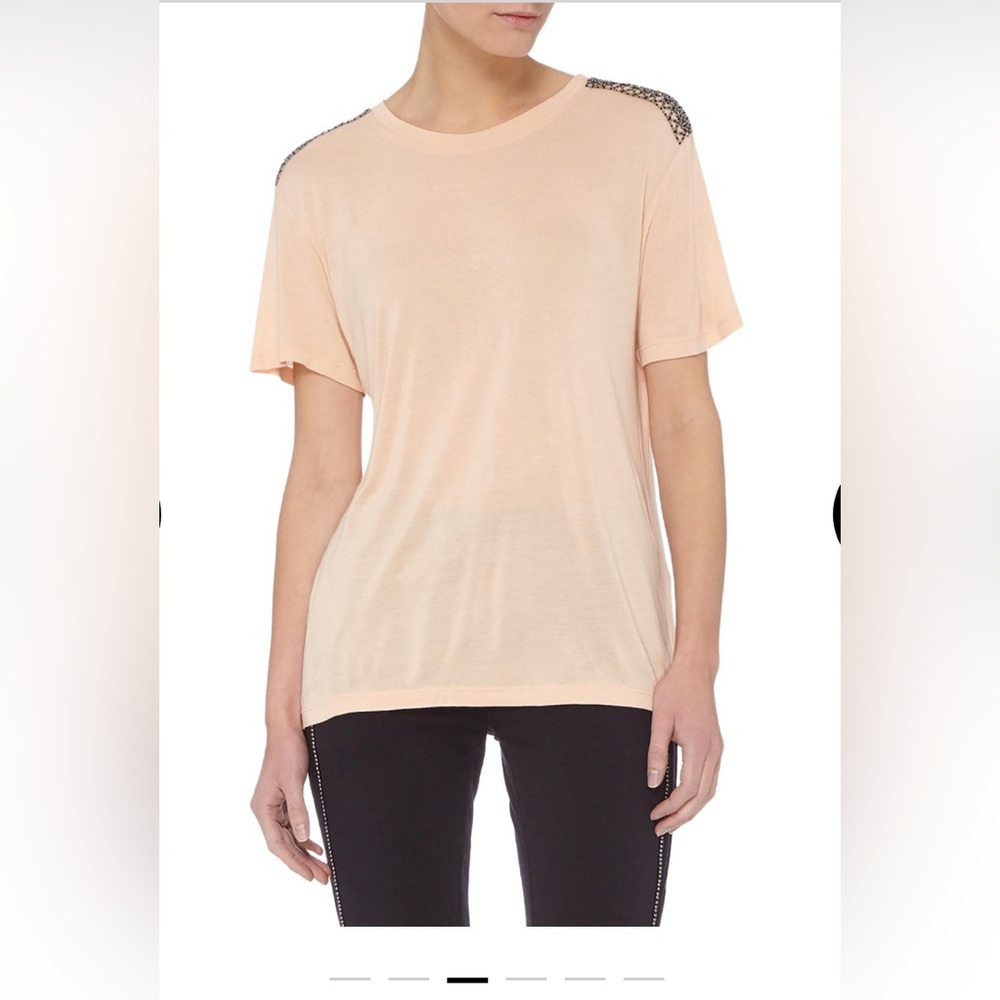 The Kooples Jewelled Braiding Detail T-shirt in Light Peach